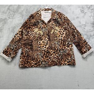 Vintage Allyson Whitmore Weekend Jacket Womens 1X Brown Animal Print Embroidered